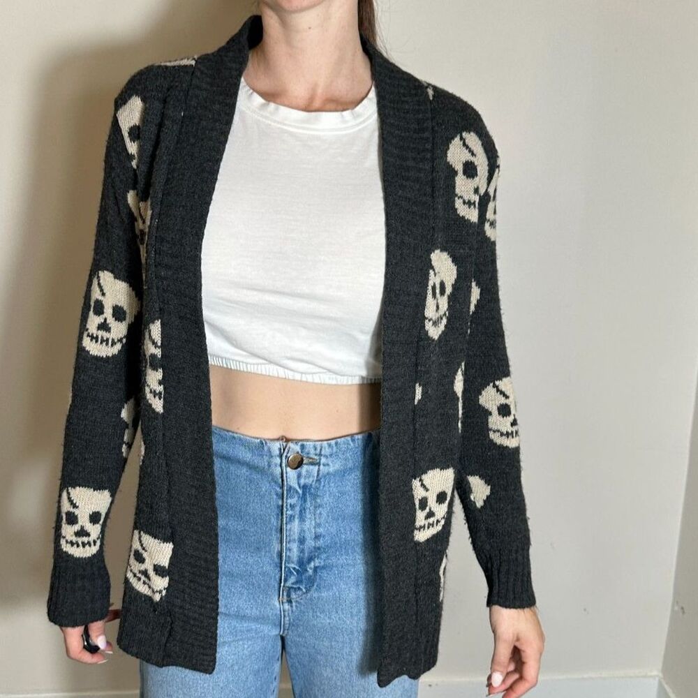 Edgy Black Skull Cardigan